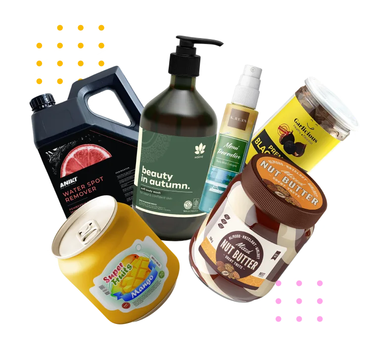 Aneka produk dengan sticker label FlexyLabel