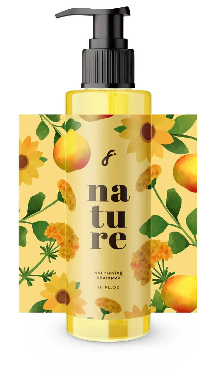 Botol sampo dengan sticker label full color