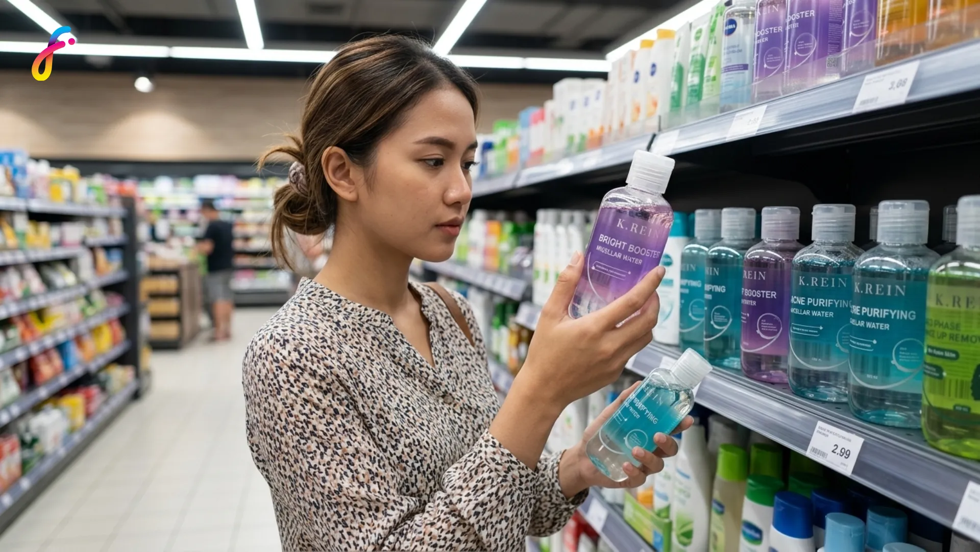Gambar perempuan melihat label pada produk